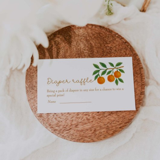 Eine kleine Süsse Orange Baby Dusche Windeln Raffl Begleitkarte