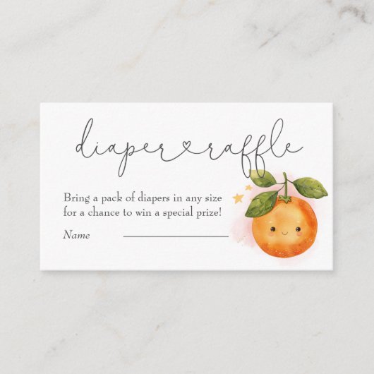Eine kleine Süsse Orange Baby Dusche Windeln Raffl Begleitkarte (Vorderseite)