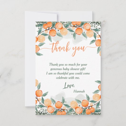 Eine kleine Süsse Orange Babydusche Dankeskarte (Vorderseite)