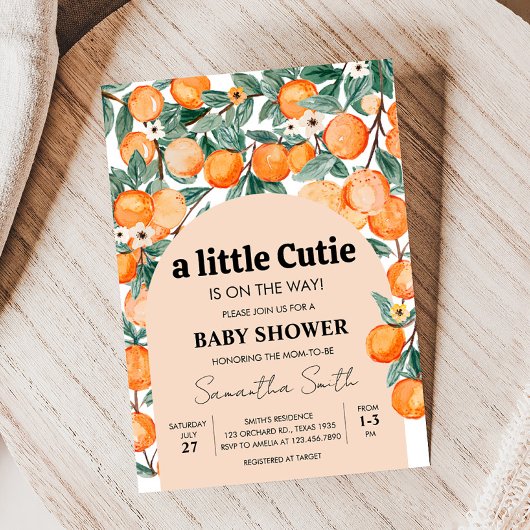 Eine kleine Süsse Orange Babydusche Einladung