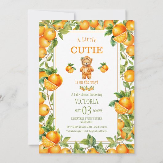 Eine kleine Süsse Orange Bear Baby Dusche Einladung (Vorderseite)