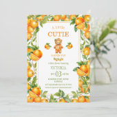 Eine kleine Süsse Orange Bear Baby Dusche Einladung (Stehend Vorderseite)