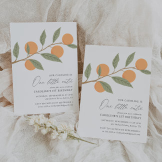 Eine kleine Süsse Orange Citrus 1. Geburtstag Einladung