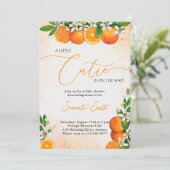Eine kleine Süsse Orange Citrus Baby Dusche Einladung (Stehend Vorderseite)