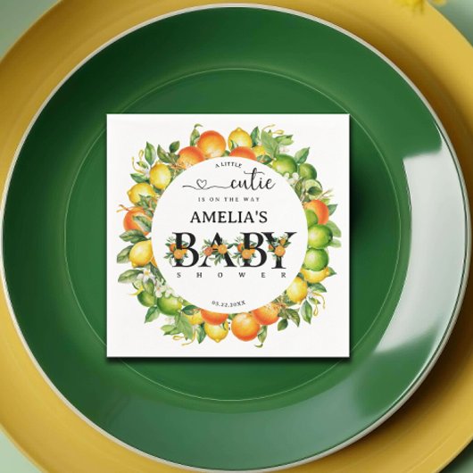 Eine kleine Süsse Orange Citrus Baby Dusche Napkin Serviette