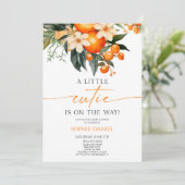 Eine kleine Süsse Orange Citrus Floral Baby Dusche Einladung (Stehend Vorderseite)