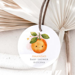 Eine kleine Süsse Orange Clementine Baby Dusche Geschenkanhänger