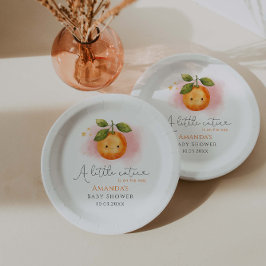 Eine kleine Süsse Orange Clementine Baby Dusche Pappteller