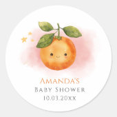 Eine kleine Süsse Orange Clementine Baby Dusche Runder Aufkleber (Vorderseite)