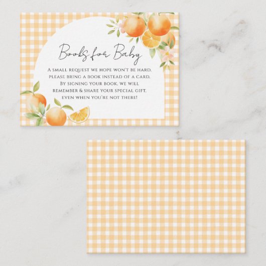 Eine kleine Süsse Orange Gingham Citrus Babydusche Begleitkarte (Vorne/Hinten)