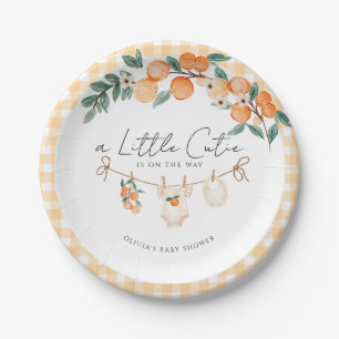 Eine kleine Süße Orange Gingham-Zitrus-Baby-Party Pappteller