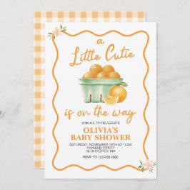 Eine kleine Süsse orange karierte Babydusche Einladung