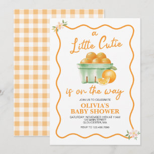 Eine kleine Süße orange karierte Babyparty Einladung