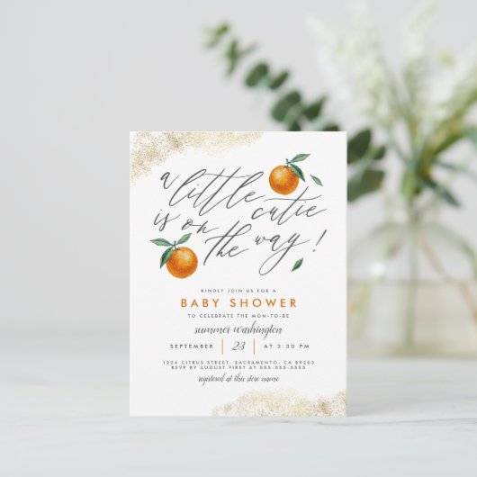 Eine kleine Süsse orange neutrale Babydusche Einladungspostkarte (Stehend Vorderseite)