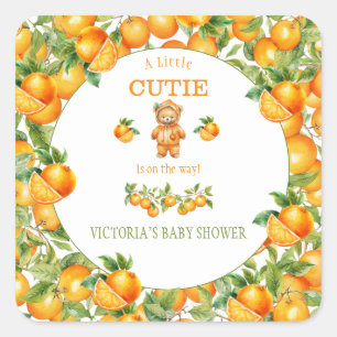 Eine kleine Süsse Orange Teddy Bear Baby Dusche Quadratischer Aufkleber