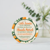 Eine kleine süße Orange Theme Babydusche Einladung (Stehend Vorderseite)