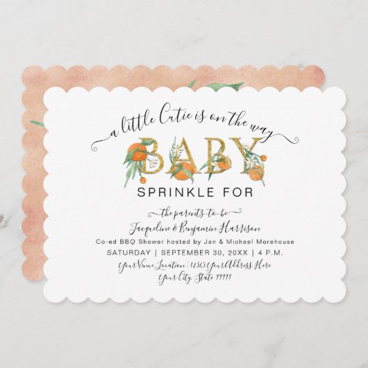 Eine kleine Süsse Orangen Wasserfarben Babydusche Einladung (Vorne/Hinten)