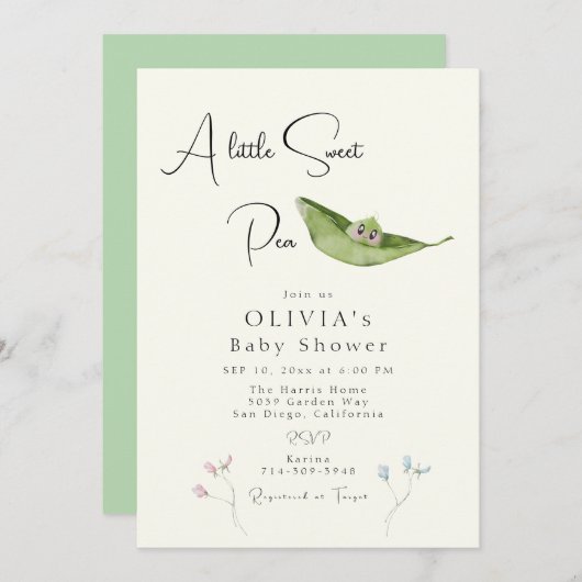 Eine kleine süße Pea Baby Dusche Einladung (Vorne/Hinten)