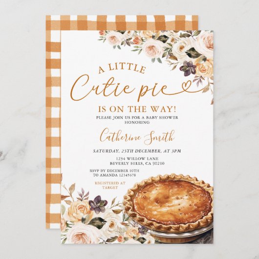 Eine kleine Süsse Pie Baby Dusche Pumpkin Fall Flo Einladung (Vorne/Hinten)
