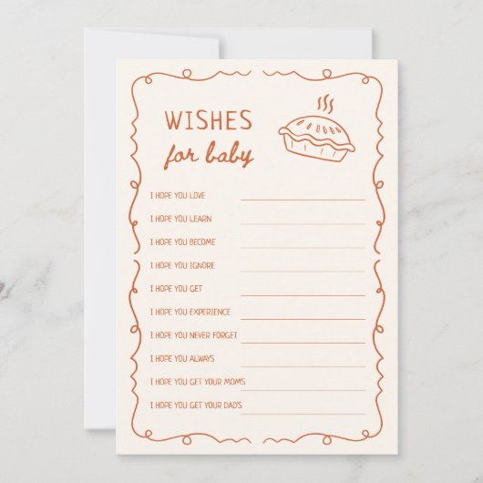 Eine kleine Süsse Pie Baby Dusche wünscht sich für Einladung (Vorderseite)