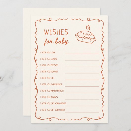 Eine kleine Süsse Pie Baby Dusche wünscht sich für Einladung (Vorne/Hinten)