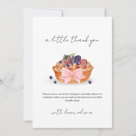 Eine kleine Süsse Pie Berry Bow Babydusche Dankeskarte (Vorderseite)