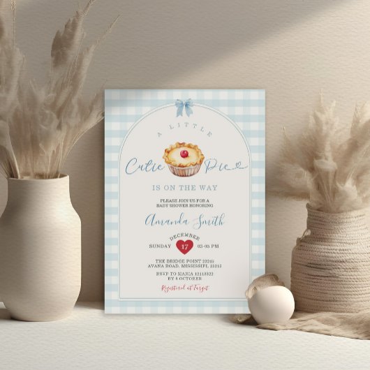 Eine kleine Süsse Pie Blue Gingham Cherry Baby Dus Einladung