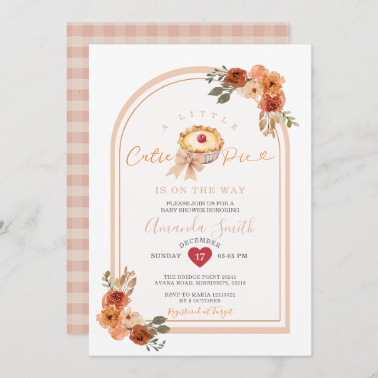 Eine kleine Süsse Pie Boho Arch Floral Baby Dusche Einladung (Vorne/Hinten)