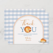 Eine kleine Süsse Pie First Birthday Blue Gingham Dankeskarte (Vorne/Hinten)