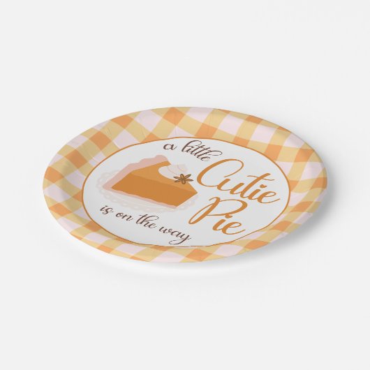 Eine kleine Süsse Pie Gingham Fall Baby Dusche Pappteller (Schrägansicht)