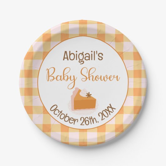 Eine kleine Süsse Pie Gingham Fall Baby Dusche Pappteller (Vorderseite)