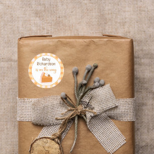 Eine kleine Süsse Pie Gingham Fall Baby Dusche Runder Aufkleber