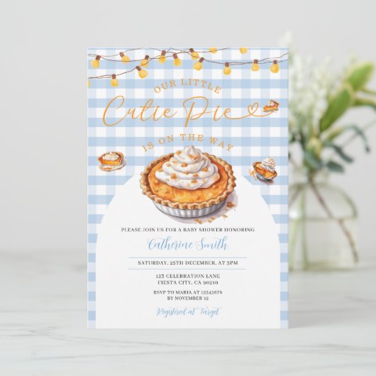 Eine kleine Süsse Pie ist auf dem Weg Baby Shower  Einladung (Stehend Vorderseite)