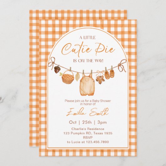 Eine kleine Süsse Pie ist auf dem Weg Babydusche Einladung (Vorne/Hinten)