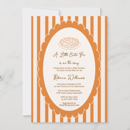 Eine kleine Süsse Pie ist unterwegs Baby Dusche Einladung (Vorderseite)