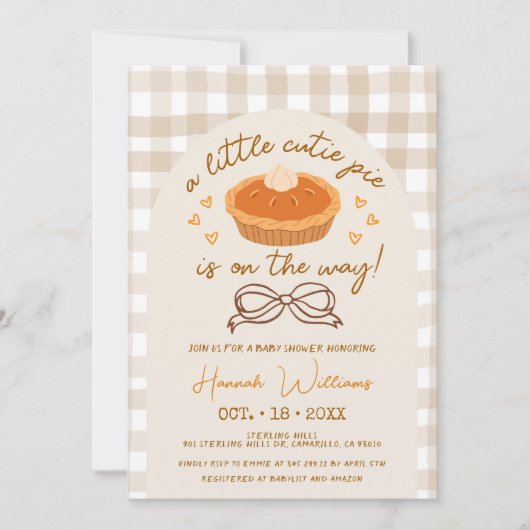 Eine kleine Süsse Pie ist unterwegs Einladung (Vorderseite)