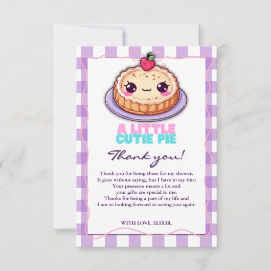 Eine kleine Süsse Pie Kawaii Lila Karierte Babydus Dankeskarte (Vorderseite)