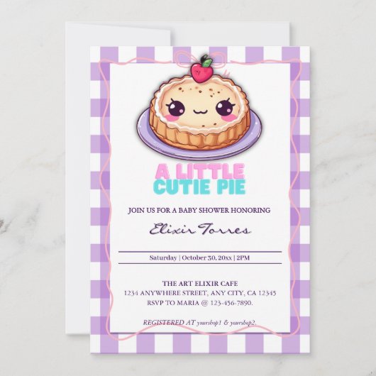 Eine kleine Süsse Pie Kawaii Lila Karierte Babydus Einladung (Vorderseite)