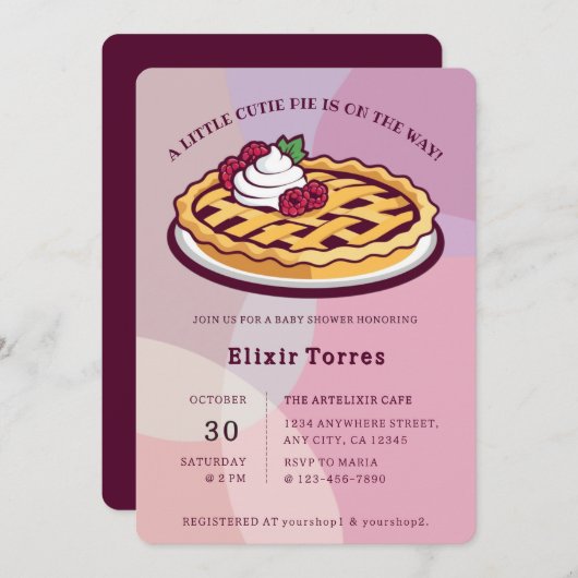 Eine kleine Süsse Pie Minimalistische Lila Babydus Einladung (Vorne/Hinten)