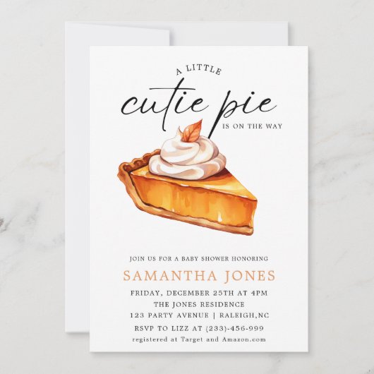 Eine kleine Süsse Pie Pumpkin Fall Baby Dusche Einladung (Vorderseite)