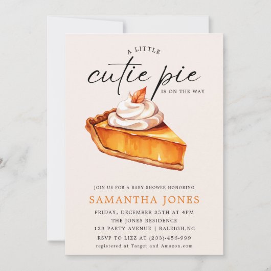 Eine kleine Süsse Pie Pumpkin Fall Baby Dusche Einladung (Vorderseite)
