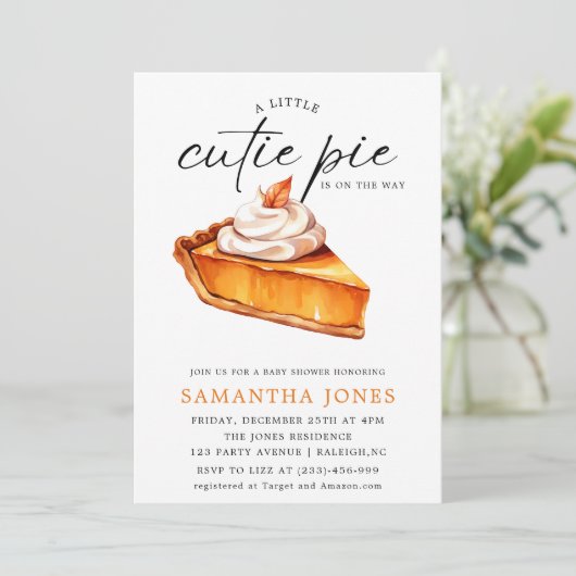Eine kleine Süsse Pie Pumpkin Fall Baby Dusche Einladung (Stehend Vorderseite)