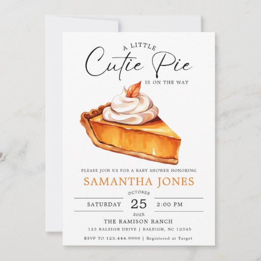 Eine kleine Süsse Pie Pumpkin Fall Baby Dusche Einladung (Vorderseite)