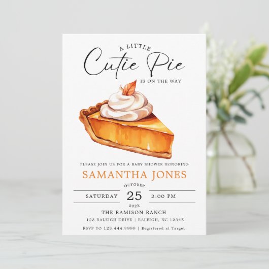 Eine kleine Süsse Pie Pumpkin Fall Baby Dusche Einladung (Stehend Vorderseite)