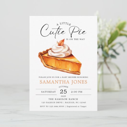 Eine kleine Süsse Pie Pumpkin Fall Baby Dusche Einladung (Stehend Vorderseite)