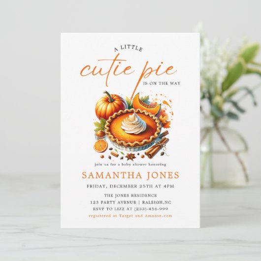 Eine kleine Süsse Pie Pumpkin Fall Babydusche Oran Einladung (Stehend Vorderseite)