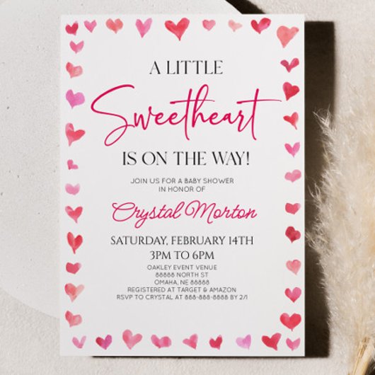 Eine kleine süße Red Pink Hearts Baby Dusche Einladung