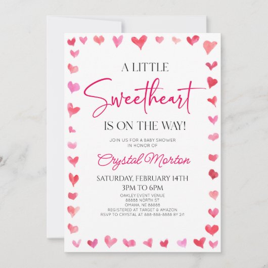 Eine kleine süße Red Pink Hearts Baby Dusche Einladung (Vorderseite)