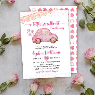 Eine kleine süße Valentine Pink Car Baby Dusche Einladung