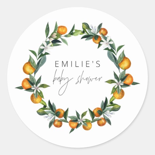Eine kleine Süsse Zitrus Orange Fruit Baby Dusche Runder Aufkleber (Vorderseite)